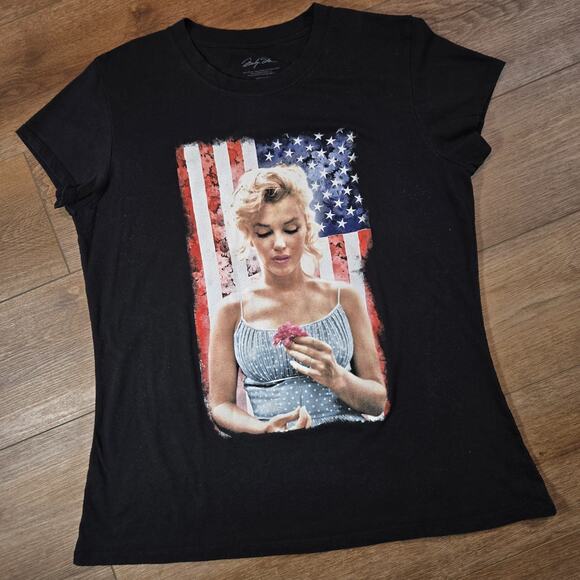 Marilyn Monroe T Shirt Womens 2XL Black USA Flag Graphic Tee Casual Retro Iconic - Picture 1 of 7